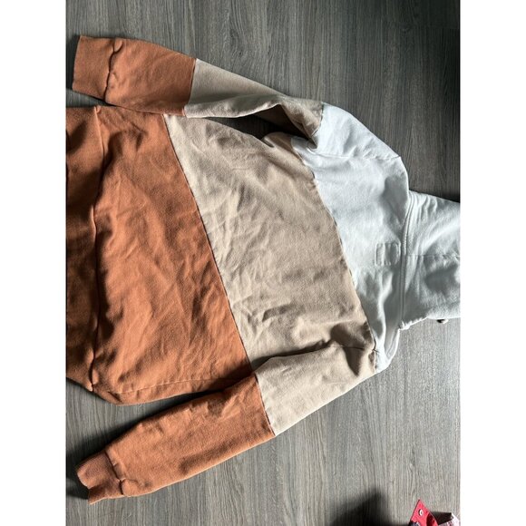 Ampersand Ave Colorblock Hoodie Campground BROWN TAN WHITE Knit Sweatshirt XL - Picture 6 of 7